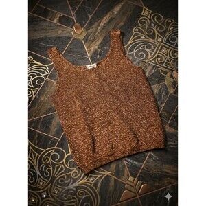 Knit Metallic Copper Tank Top Glamour Shimmer Size Large Elevated Chic